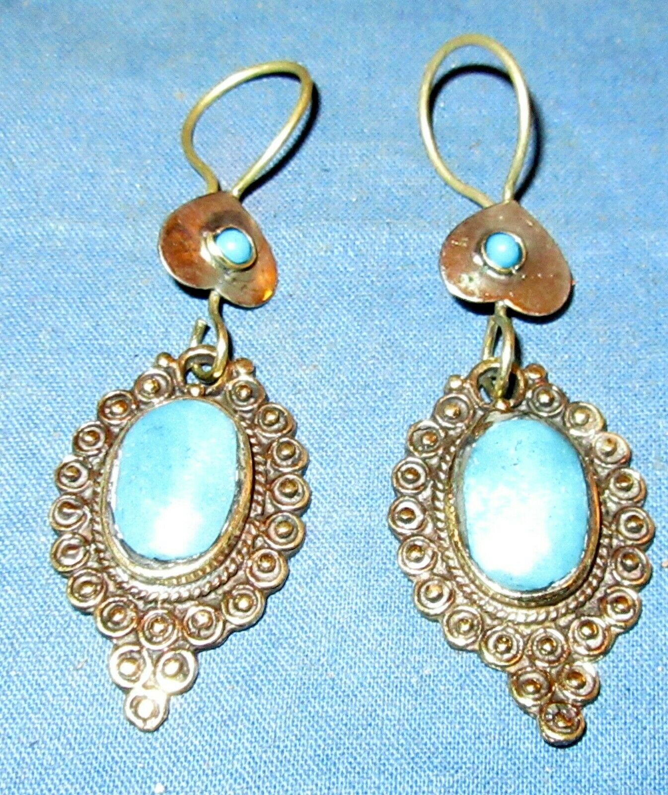 Earrings Oval Turquoise Afghan Kuchi Alpaca Silver 1 1/2"