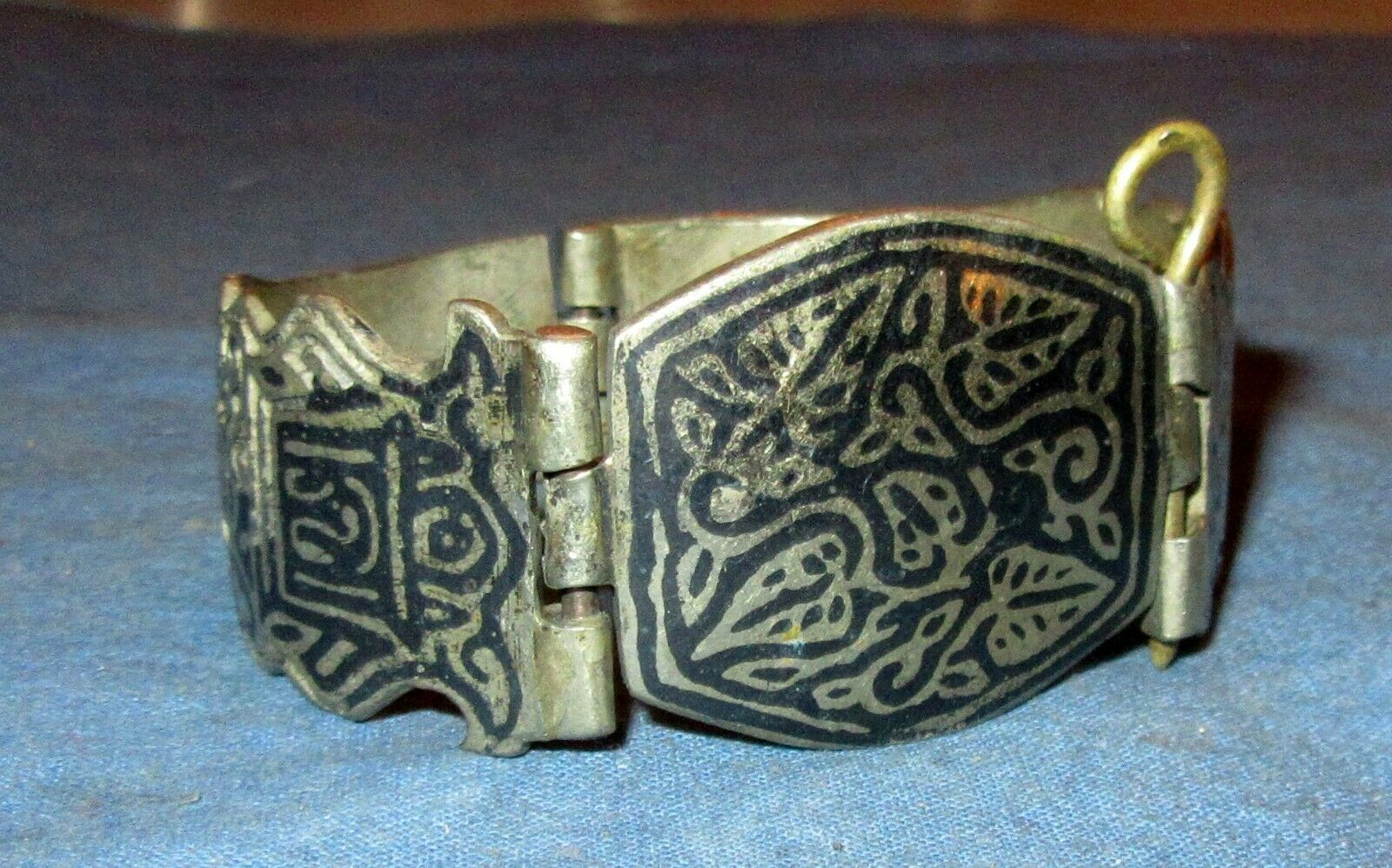 Bracelet Vintage Afghan Kuchi Tribal Alpaca Silver 1" Tall 2.25" Dia