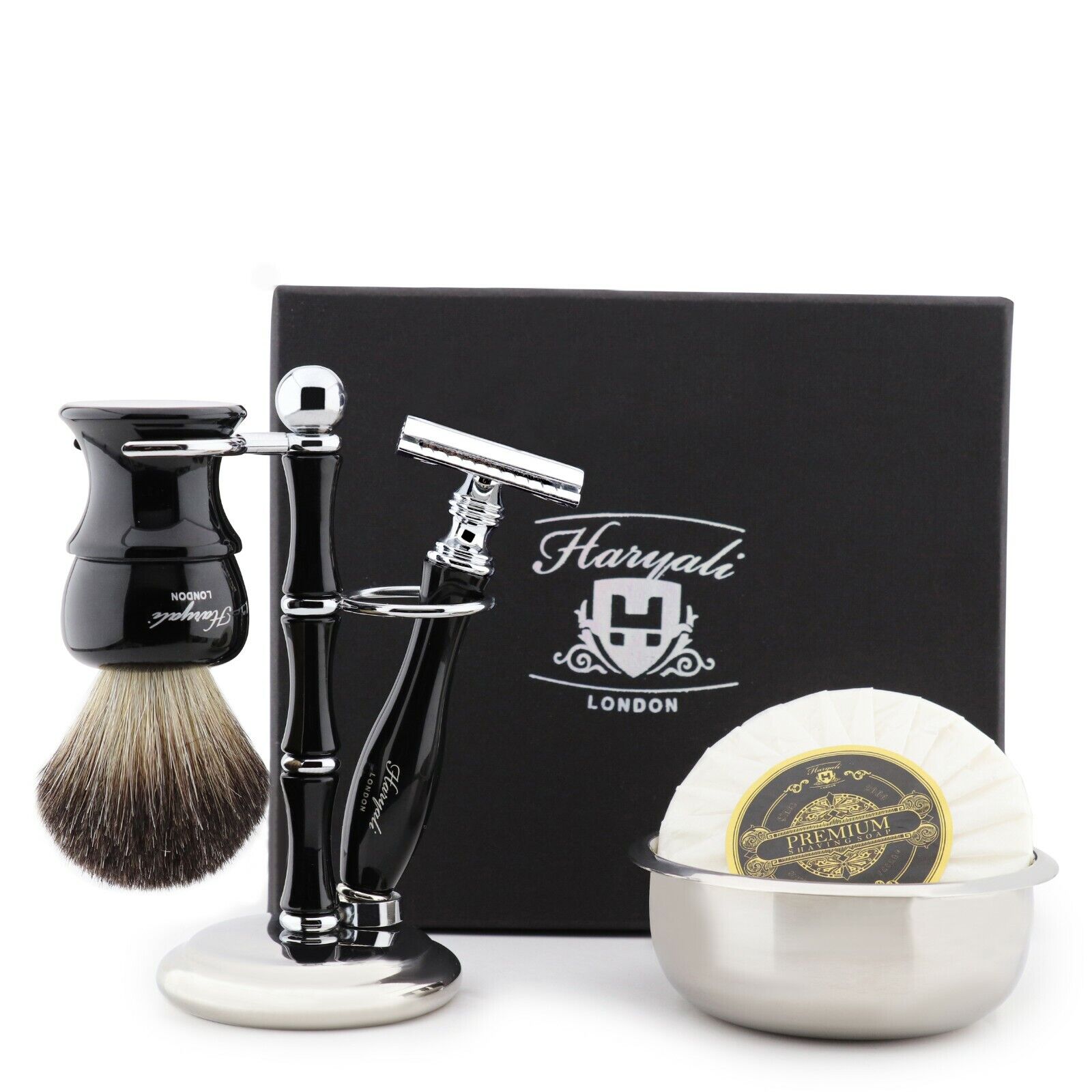 Classic Male Grooming Traditional Shaving Kit With Safety Razor & Brush, Resin