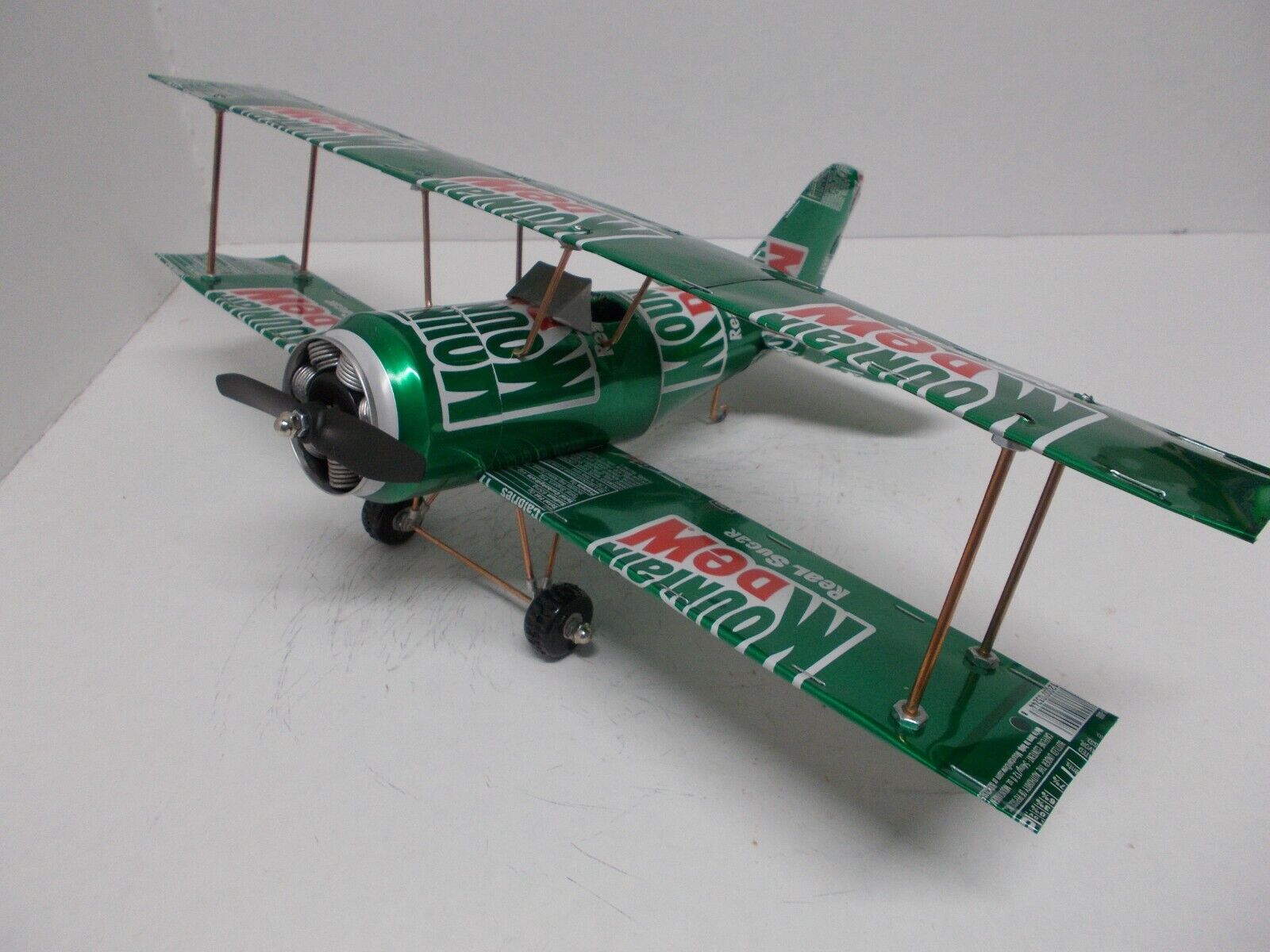 Aluminum Soda Can Handcrafted Airplane/mt. Dew - Retro (bi-plane)