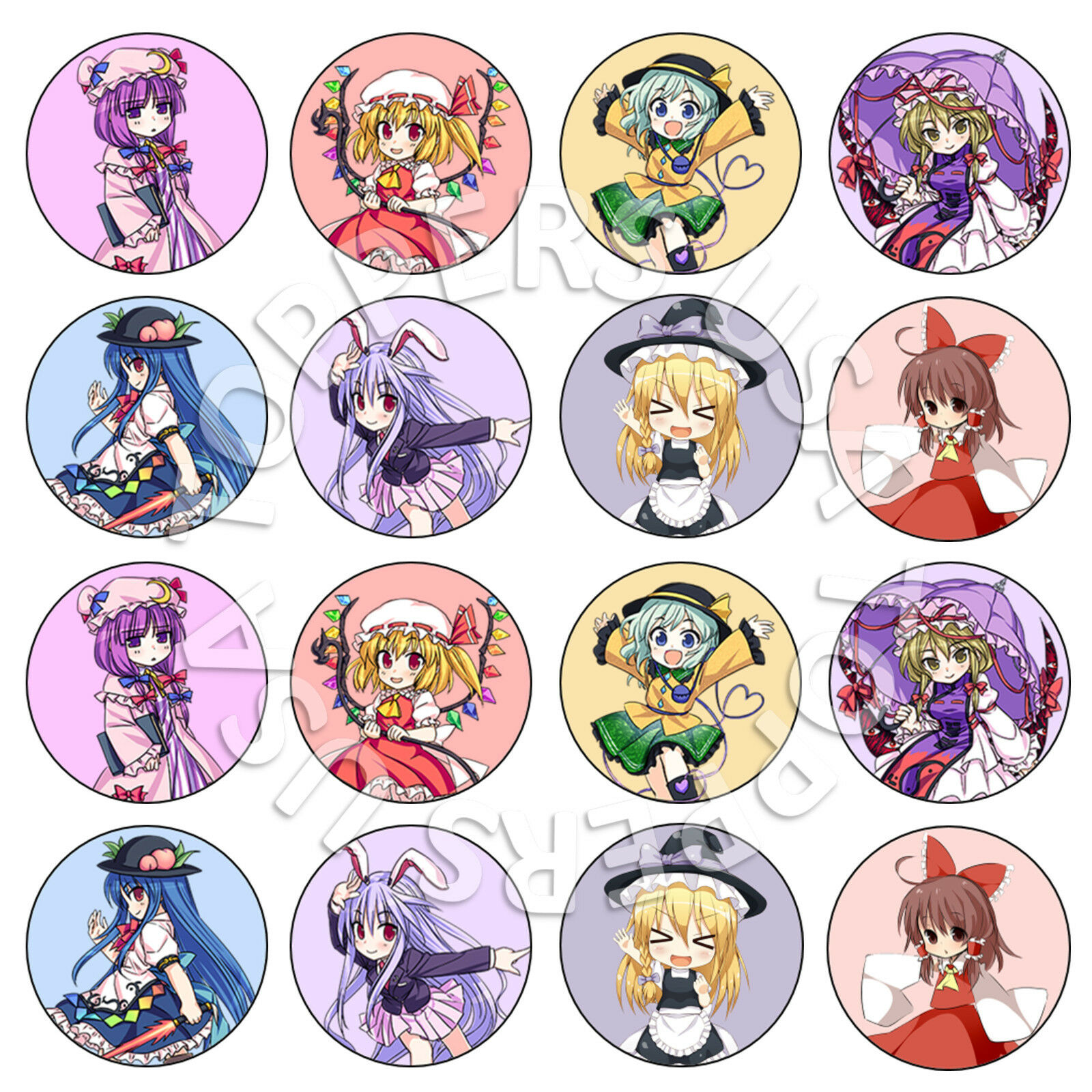 16x Edible Touhou Birthday Party Cupcake Toppers Wafer Paper 4cm (uncut)