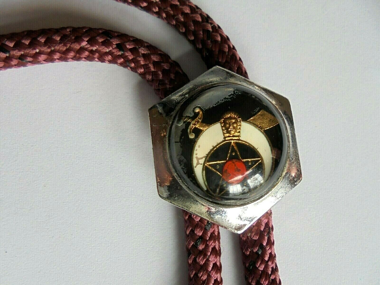 Vintage Reverse Painted Glass Dome Shriner Bolo Tie