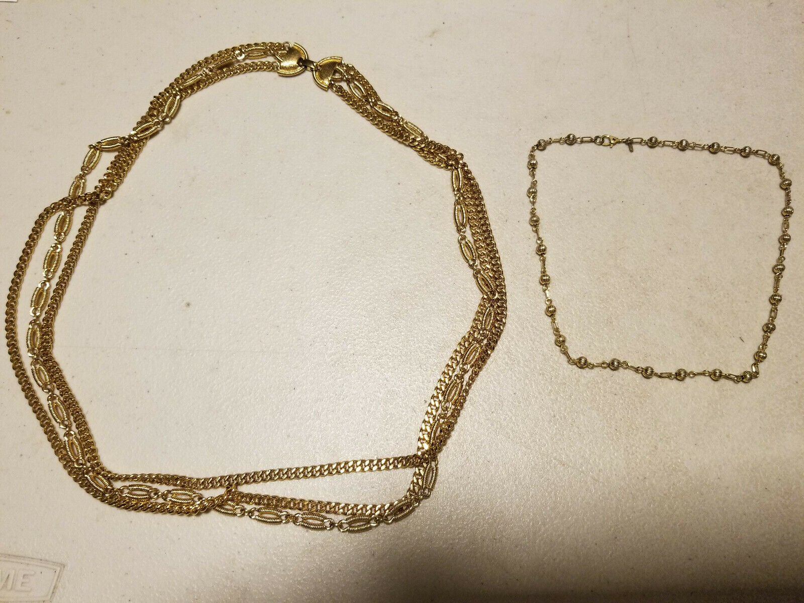 Vintage Gold Tone Monet Necklace An Choker / 2 Pc Lot -- 5233