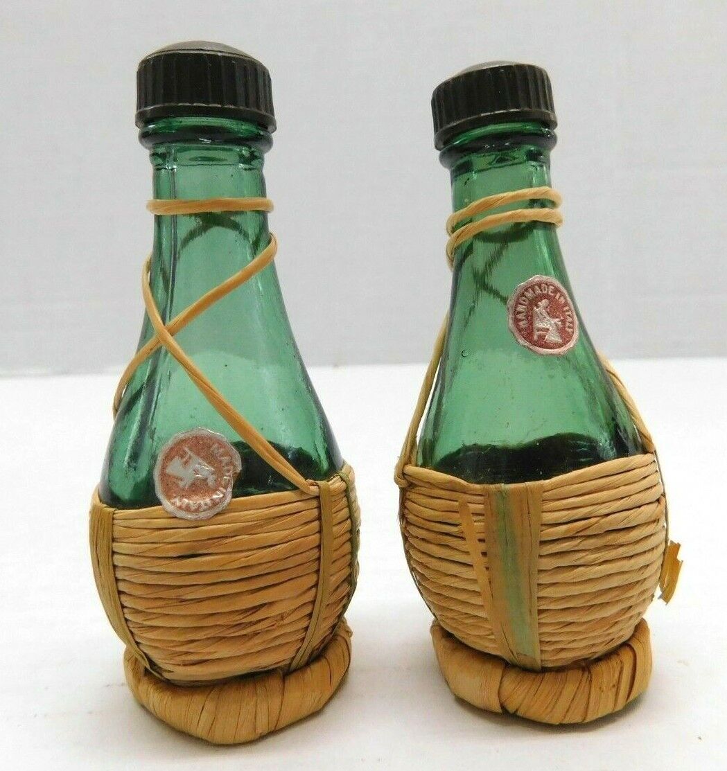 Vintage Italian Mini Wine Bottles Straw Wrapped Salt Pepper Shakers