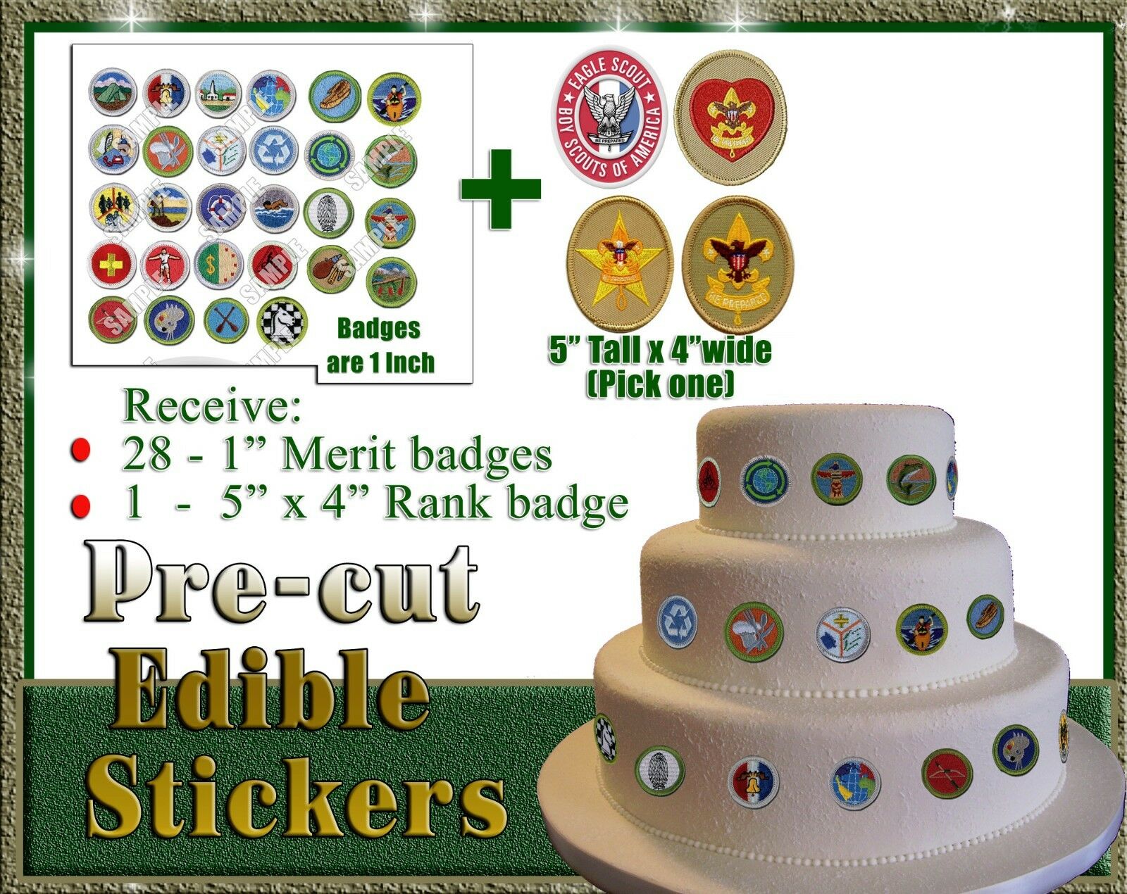 Edible Merit Badges! Boy Scouts Cut Outs Cake Sugar Paper Eagle Rank Life Star