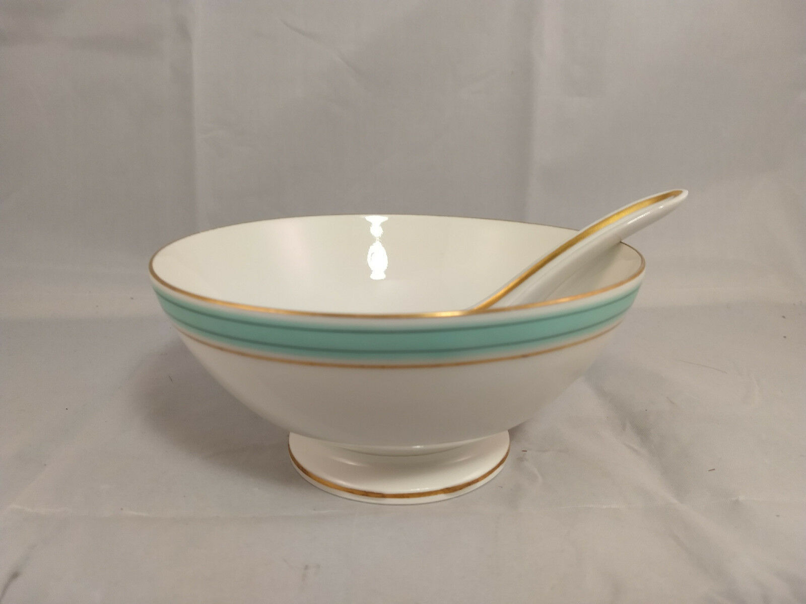 Heinrich H&co Aqua/turquoise And Gold 6" Footed Bowl - Cranberry/candy/nuts
