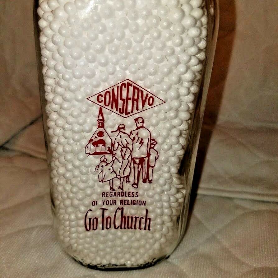 Conservo Glass Milk Bottle Regardless Of Your Religion Go To Church Vintage