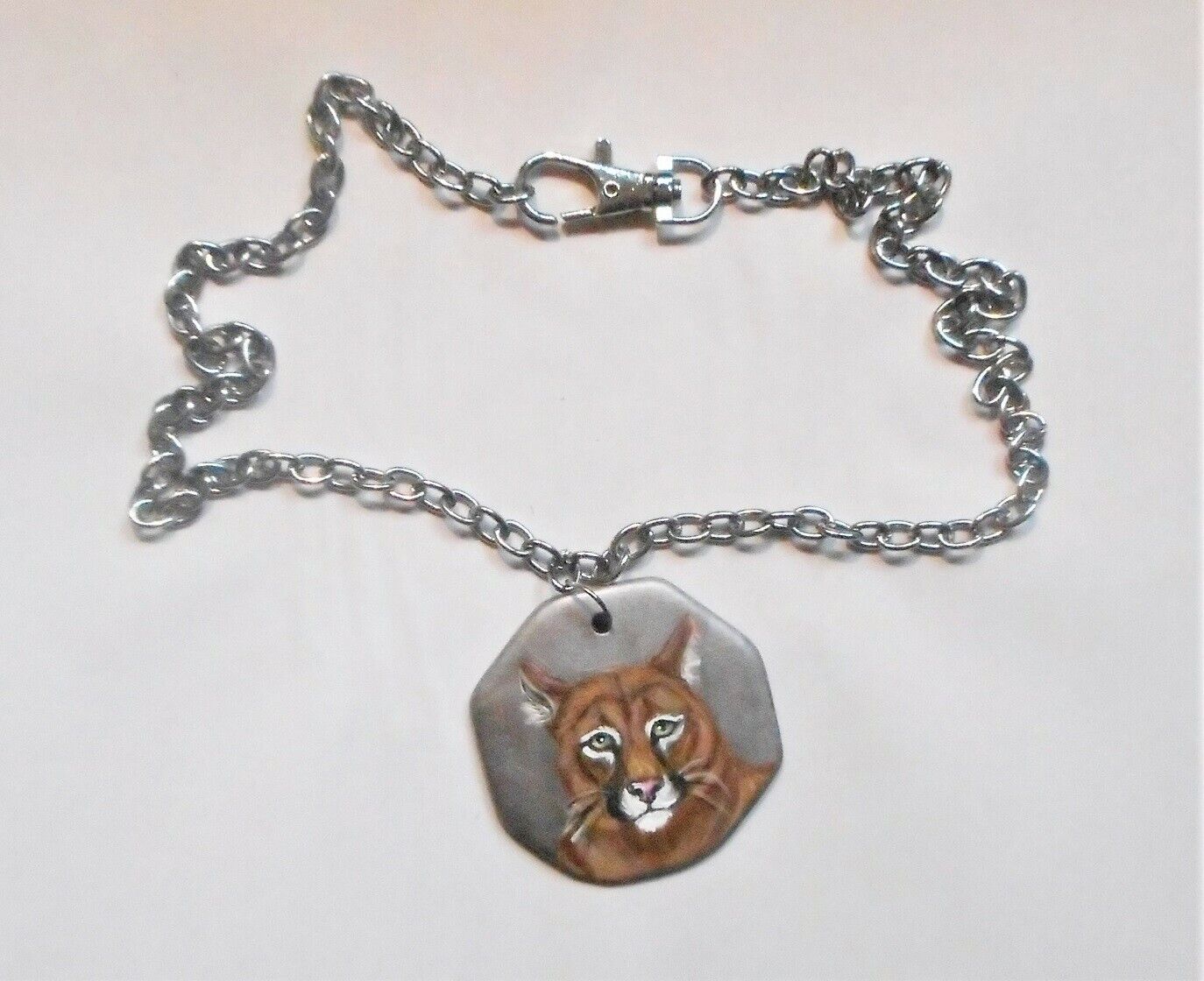 Puma Panther Jewelry Chain Necklace Hand Painted Ceramic Pendant