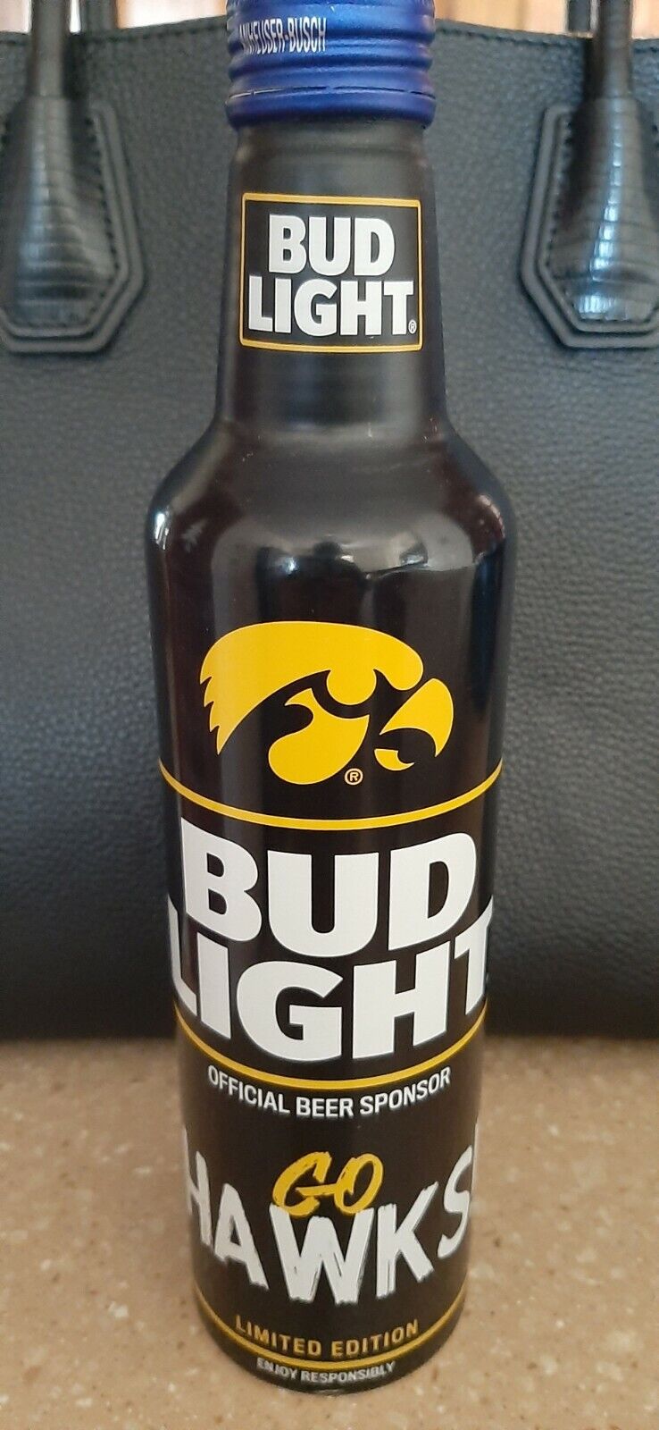 Iowa Hawkeye Special Edition Bud Light Aluminum Beer Bottle. Free Shipping