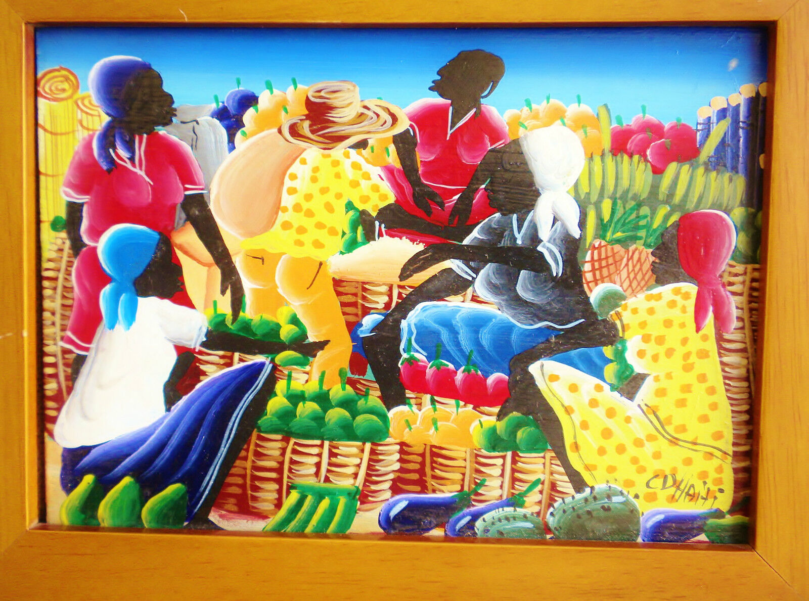 Fine Art Painting Acrylic On Board ''bazaar'' By Artist C.v., Haiti