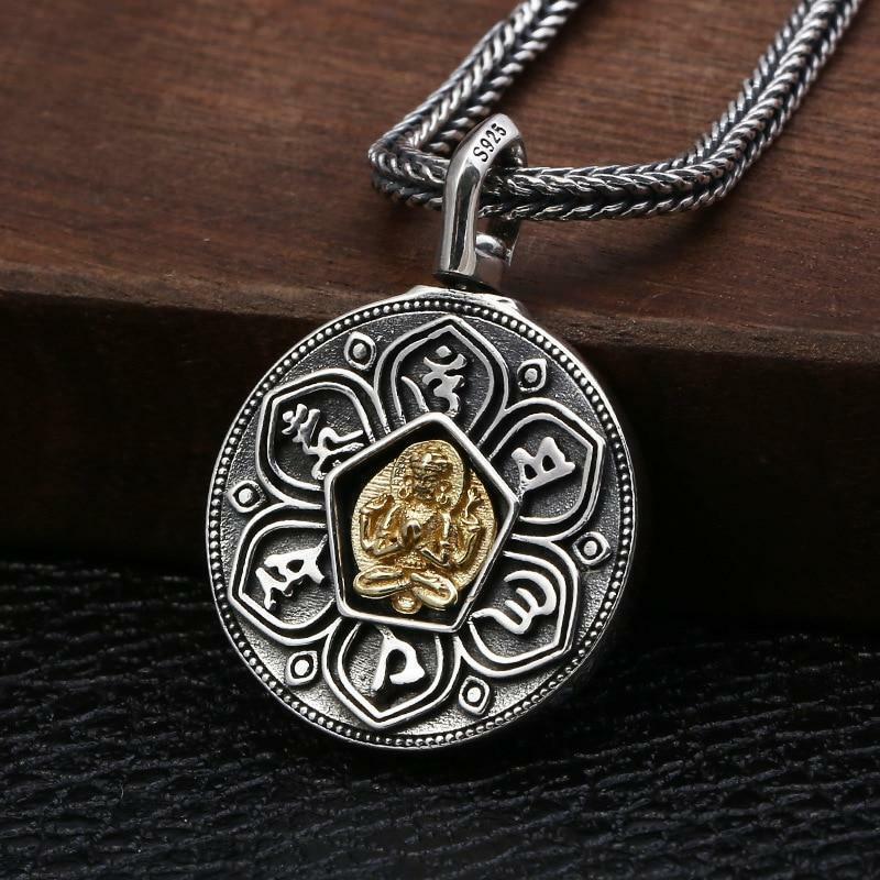 925 Silver Lucky Mantra Pendant Thai Silver Six Words Carved Om Locket Buddhist