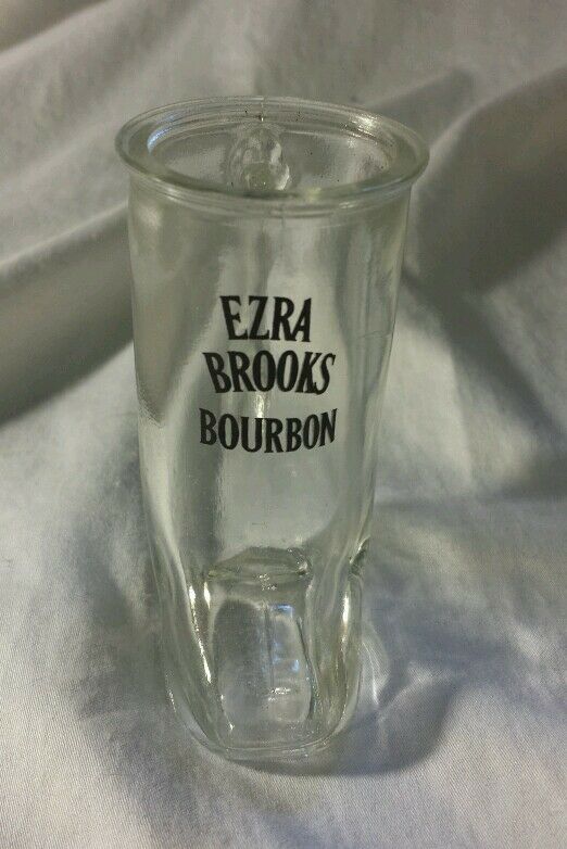 Cowboy Boot Shotglass Ezra Brooks  Clear Glass Advertising For Man Cave Or Cabin