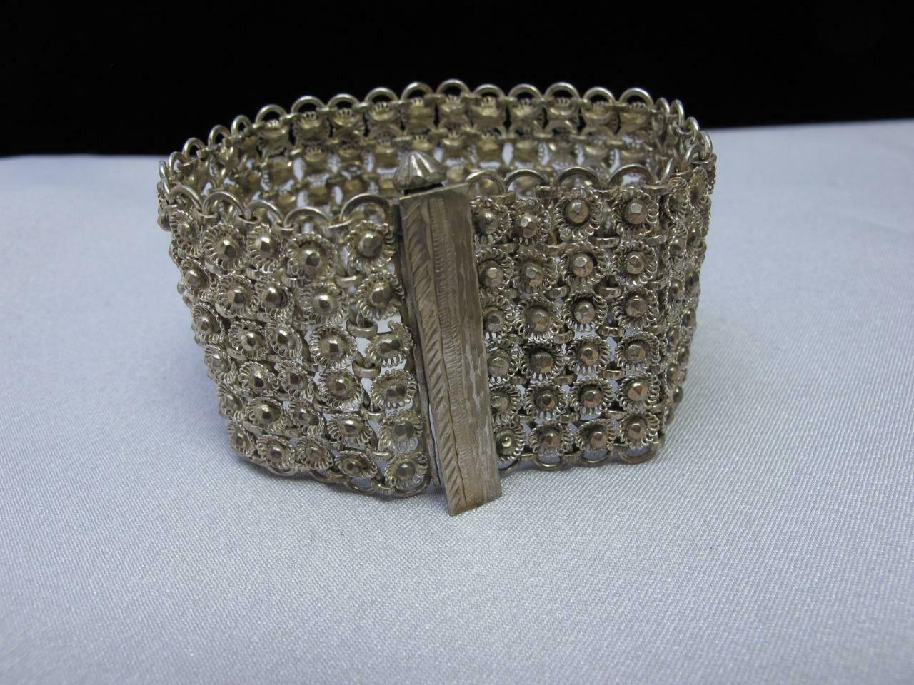 Vintage Etruscan Style 60% Silver Wide Bracelet W/screw Pin Clasp 70.4g #j888