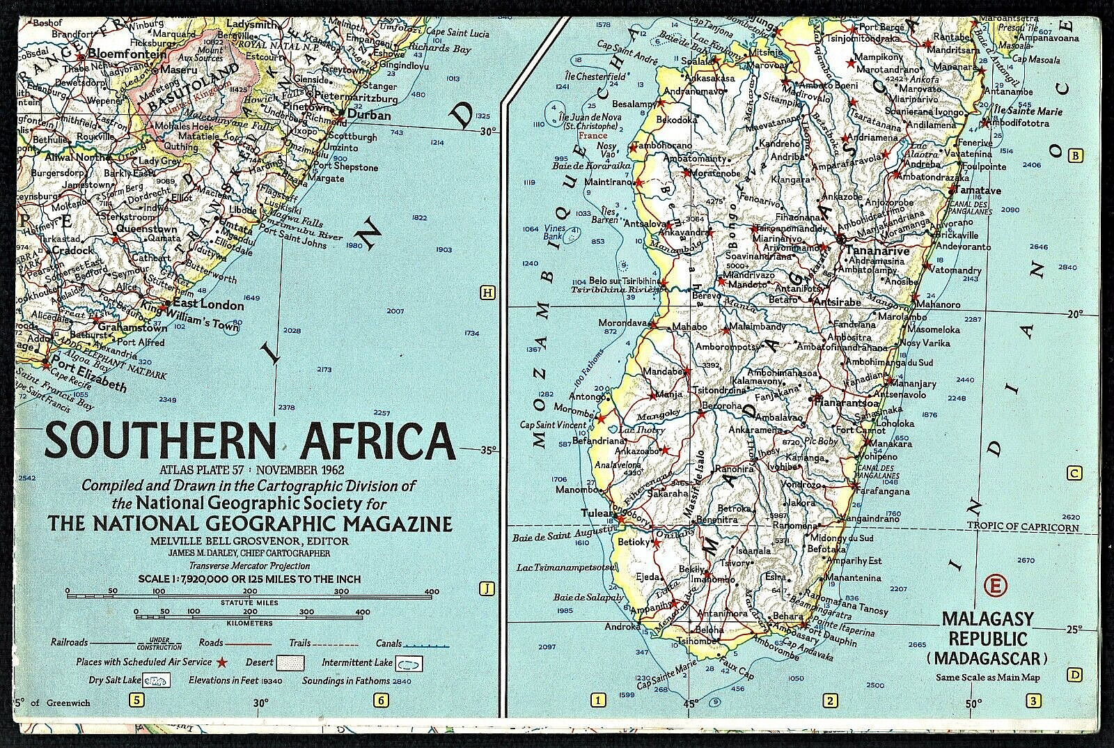 ⫸ 1962-11 Vintage November Southern Africa National Geographic Map - A1