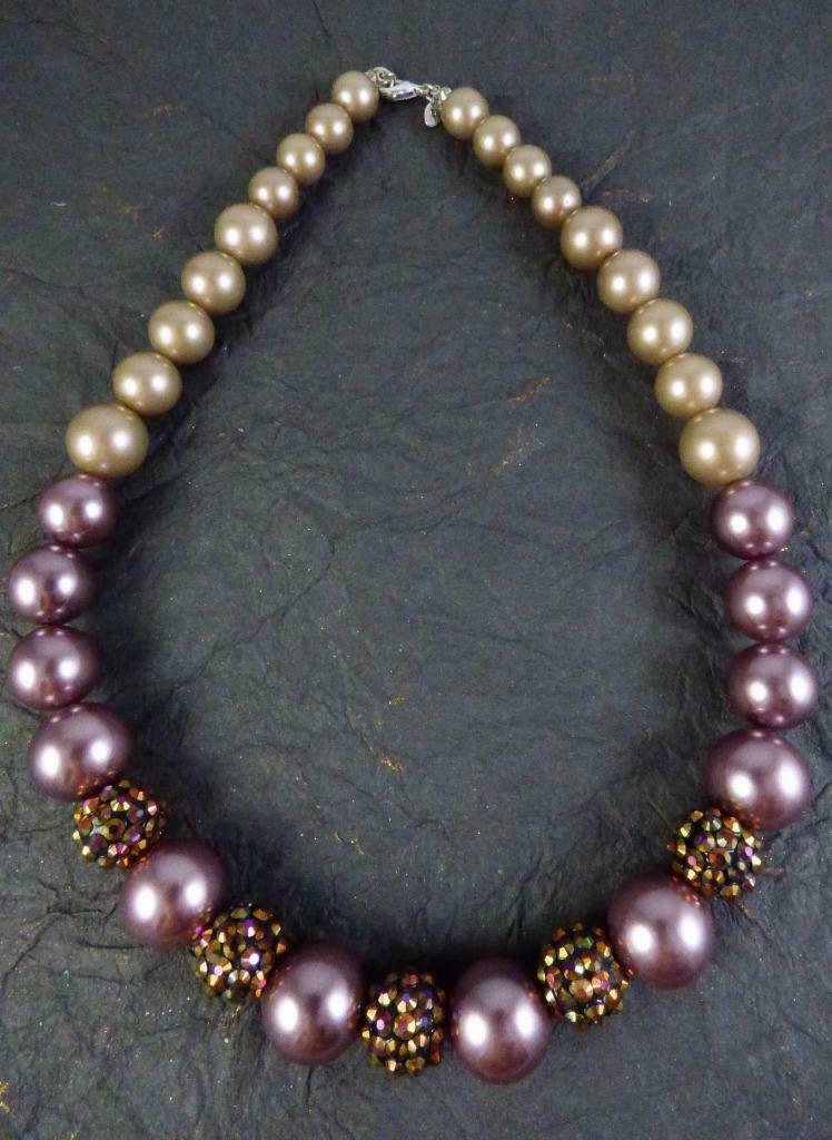 Vintage Roman Choc & Golden Pearl Rhinestone Balls Necklace 18"