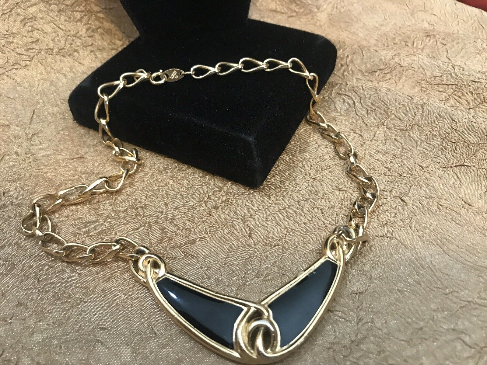 Trifari Tm Black Enamel Collar Necklace