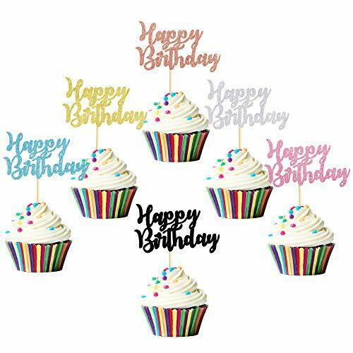 Ercadio 60 Pack Happy Birthday Cupcake Toppers 6 Colors Assembled Celebrating...