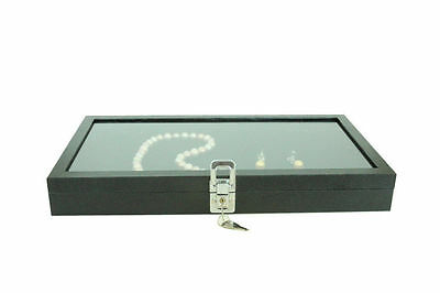 Key Lock Glass Top Black Wooden Jewelry Display Organize Travel Case Box Usa