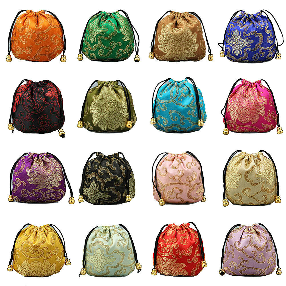 Us 16~32 Silk Brocade Jewelry Pouch Bag Drawstring Coin Purse Gift Bag Value Set