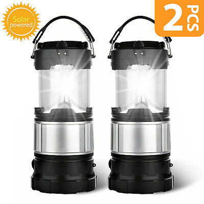 2x Usb Solar Portable Outdoor Led Rechargeable Camping Lantern Bright Tent Lamp
