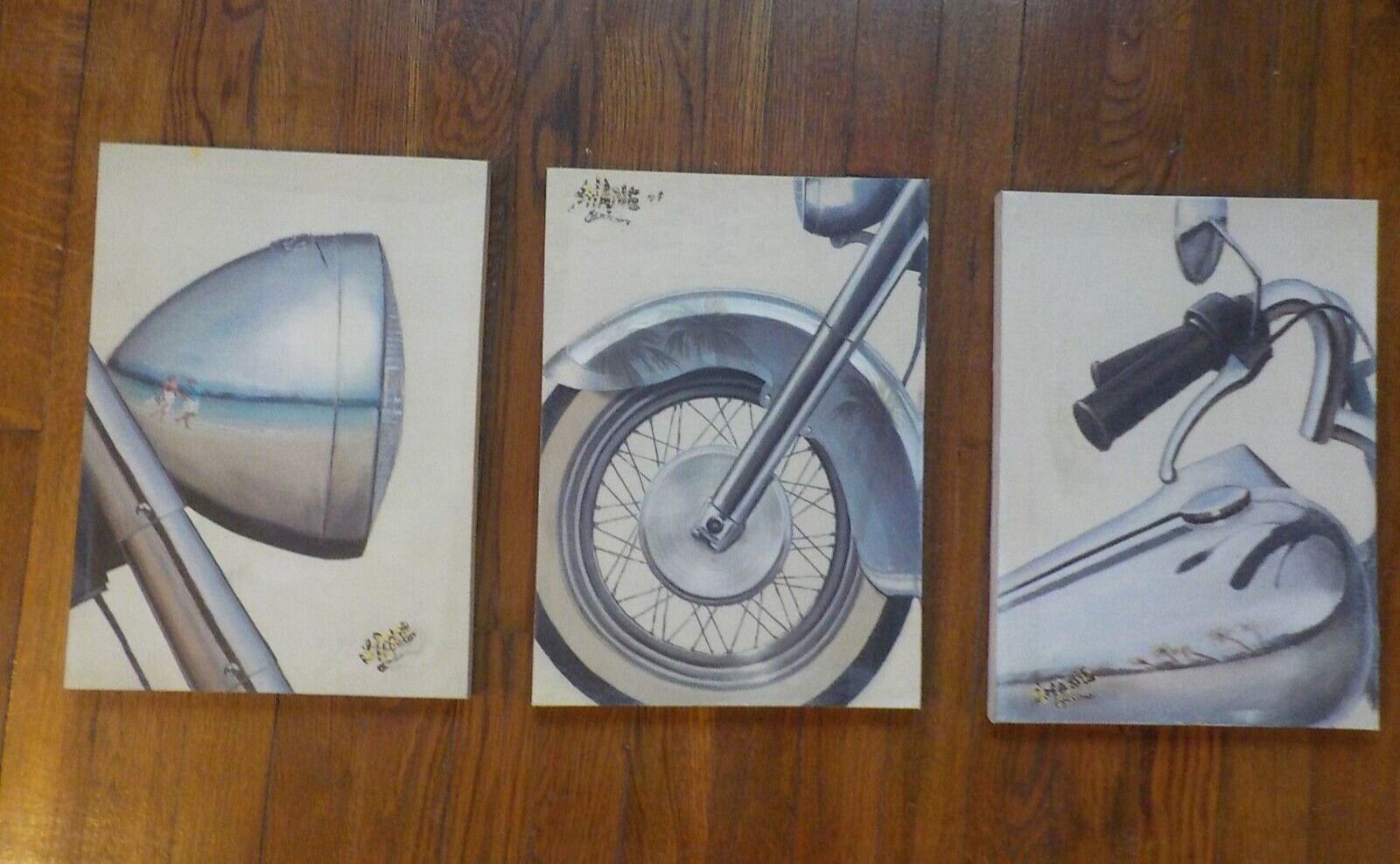 3 Paintings-signed-chopper On Stretch Canvas-mexico-hidden Reflections