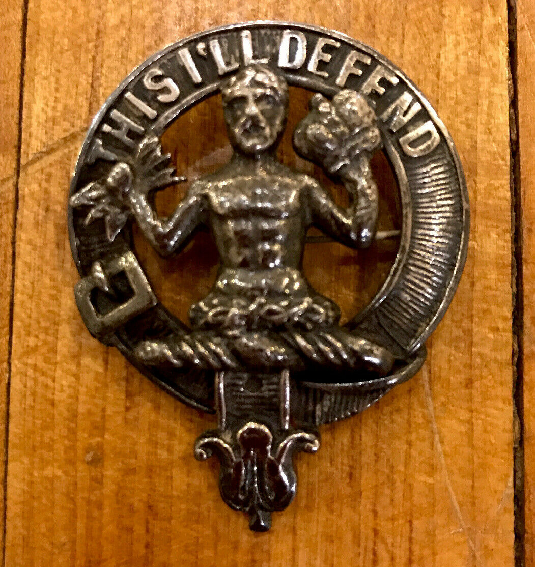 Antique Silver Scottish Clan Cap Badge Macfarlane “this I’ll Defend”
