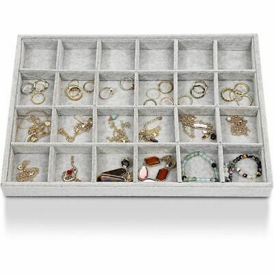 24 Grid Velvet Stackable Jewelry Display Trays Ring Earring Storage Organizer
