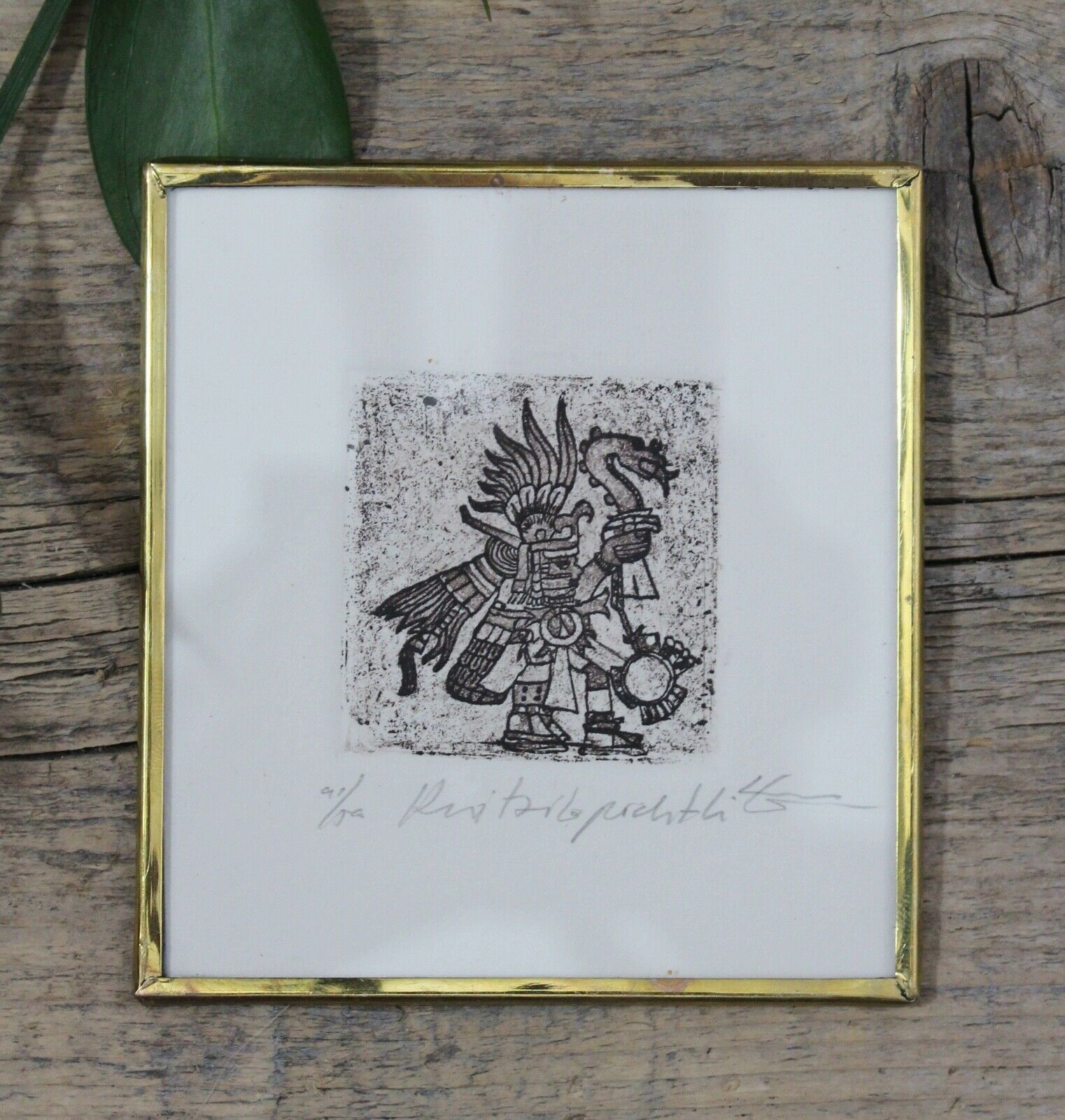 Hutzilopochtli Aztec God Of Sun & War Etching Framed Mexican Folk Art By Abelar