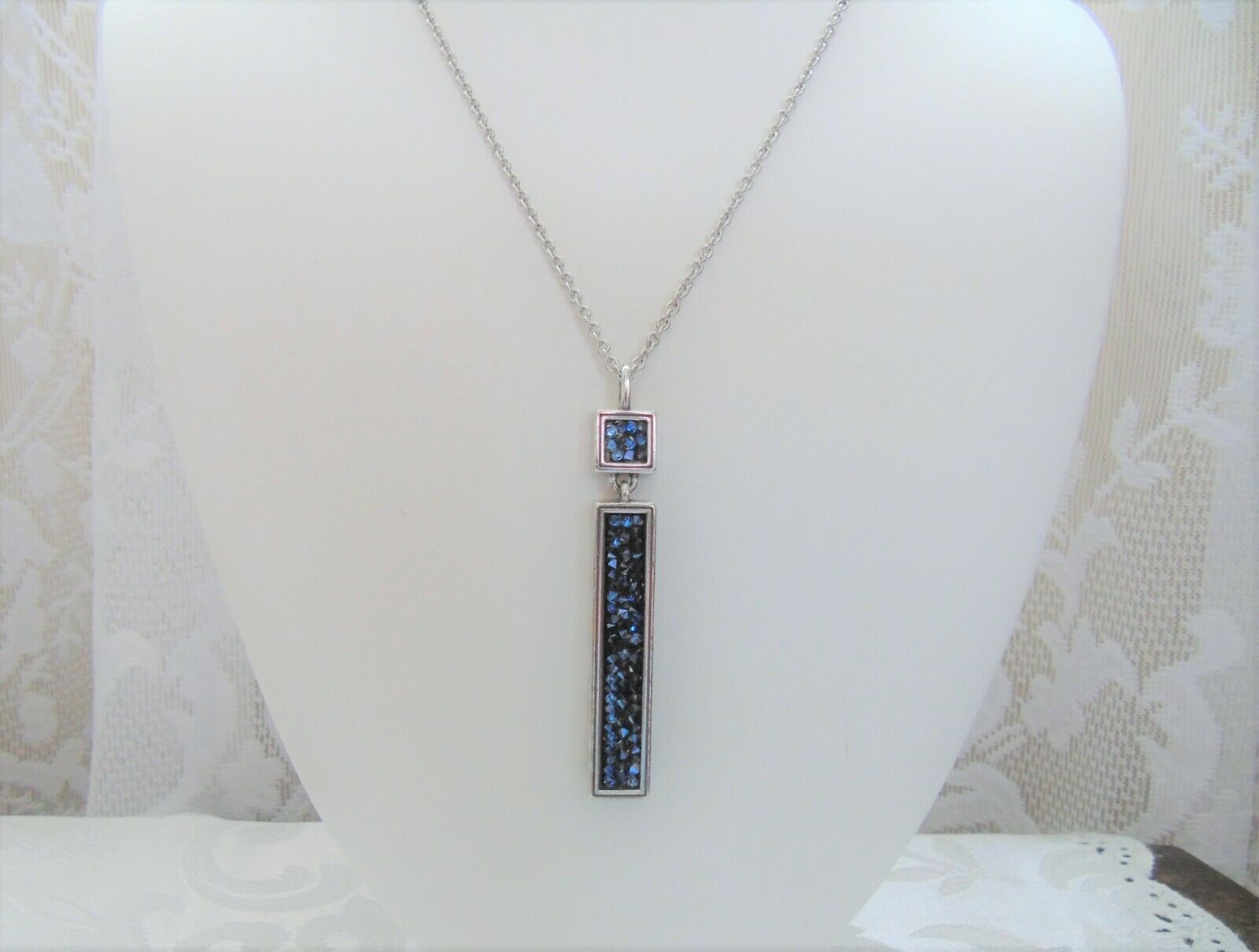 Unique Del Sol Pendant Necklace With Blue Inlaid Glass Chips
