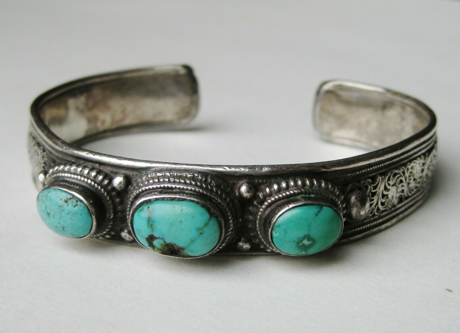Vintage Sterling Silver Persian Turquoise Cuff Bracelet