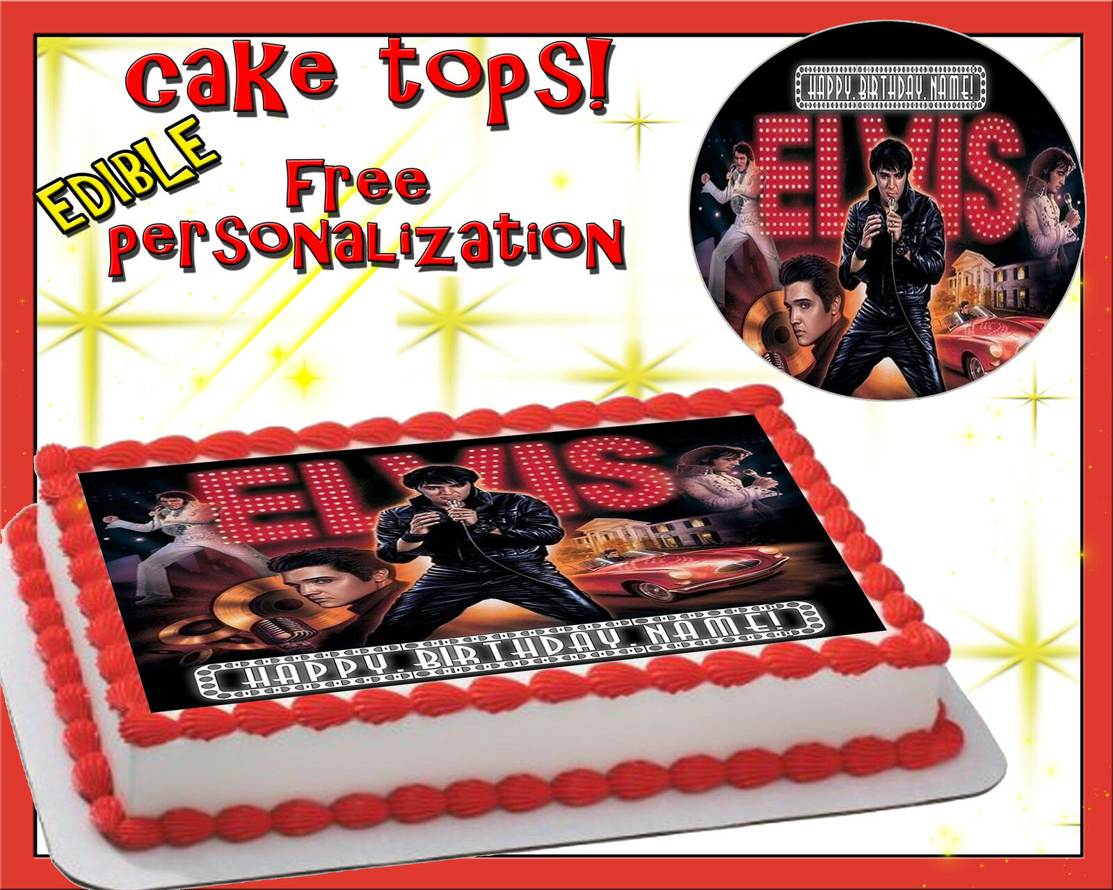 Elvis Presley Happy Birthday Cake Edible Sugar Topper Sheet Paper Image Picture
