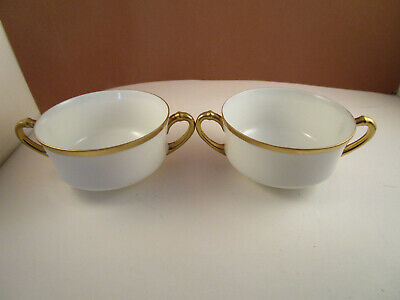 Vintage Heinrich & Co Bavaria Pair Of Gold Rim Cream Soup Bowls