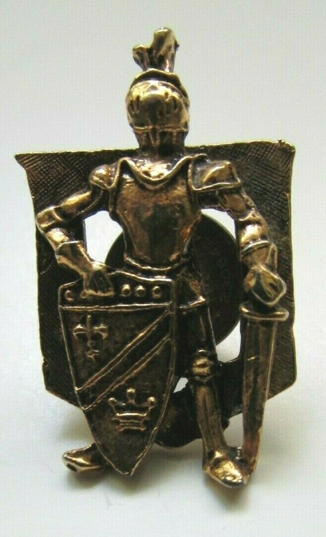 Vintage Scottish Medieval Knight W/ Shield & Sword Pin Hat Badge Great Condition
