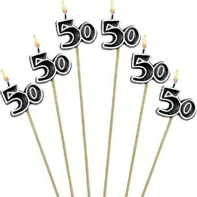 50th Birthday Candles Cake Toppers Fiftieth Fifty Party Decoration Supplies~ 6ct