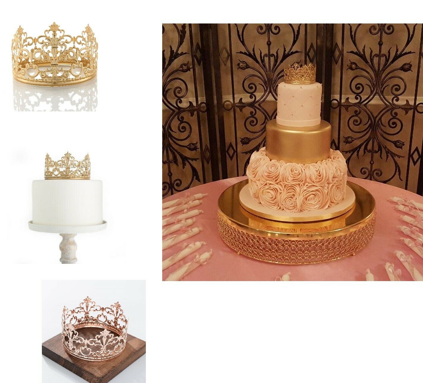 Vintage Gold/rose Crown Cake Topper Queen Princess Party Wedding Bridal Decor