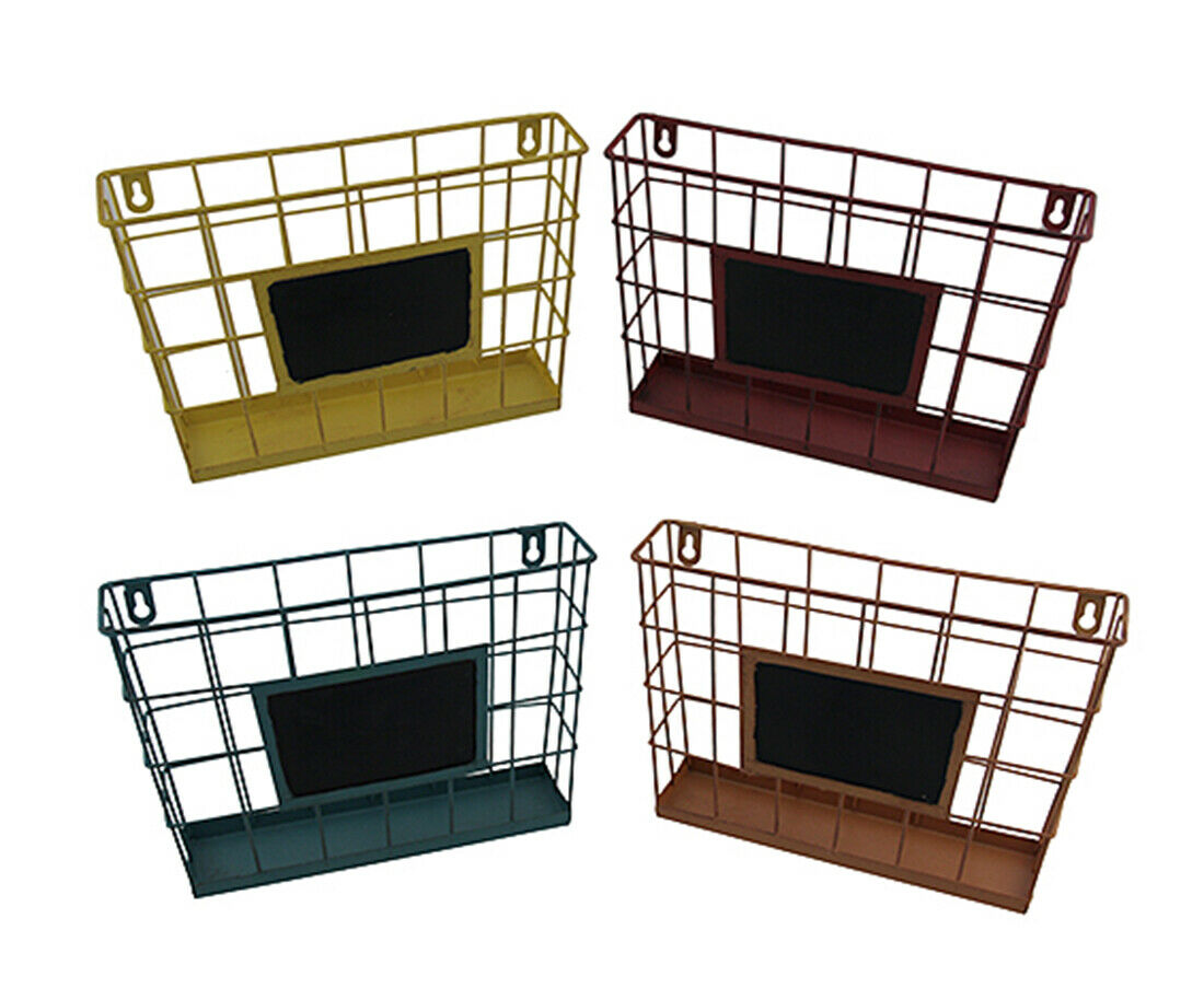 Zeckos Set Of 4 Colored Metal Wire Wall Mounted Baskets W/chalkboard