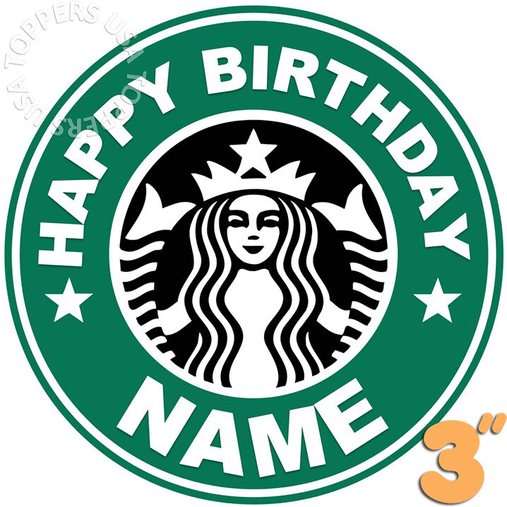 2x Edible Starbucks Logo Birthday Party Round Cake Topper Wafer Paper 3" (uncut)