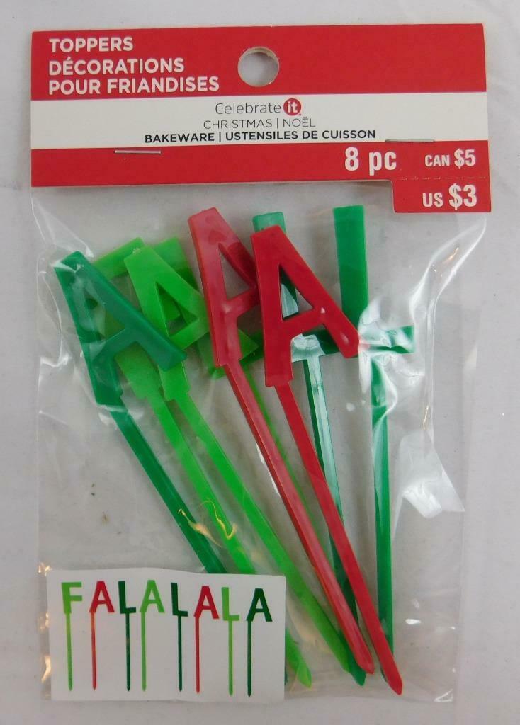 Celebrate It Chritsmas Holiday Toppers New Falalala 8 Pc Green Red Cupcakes Cake