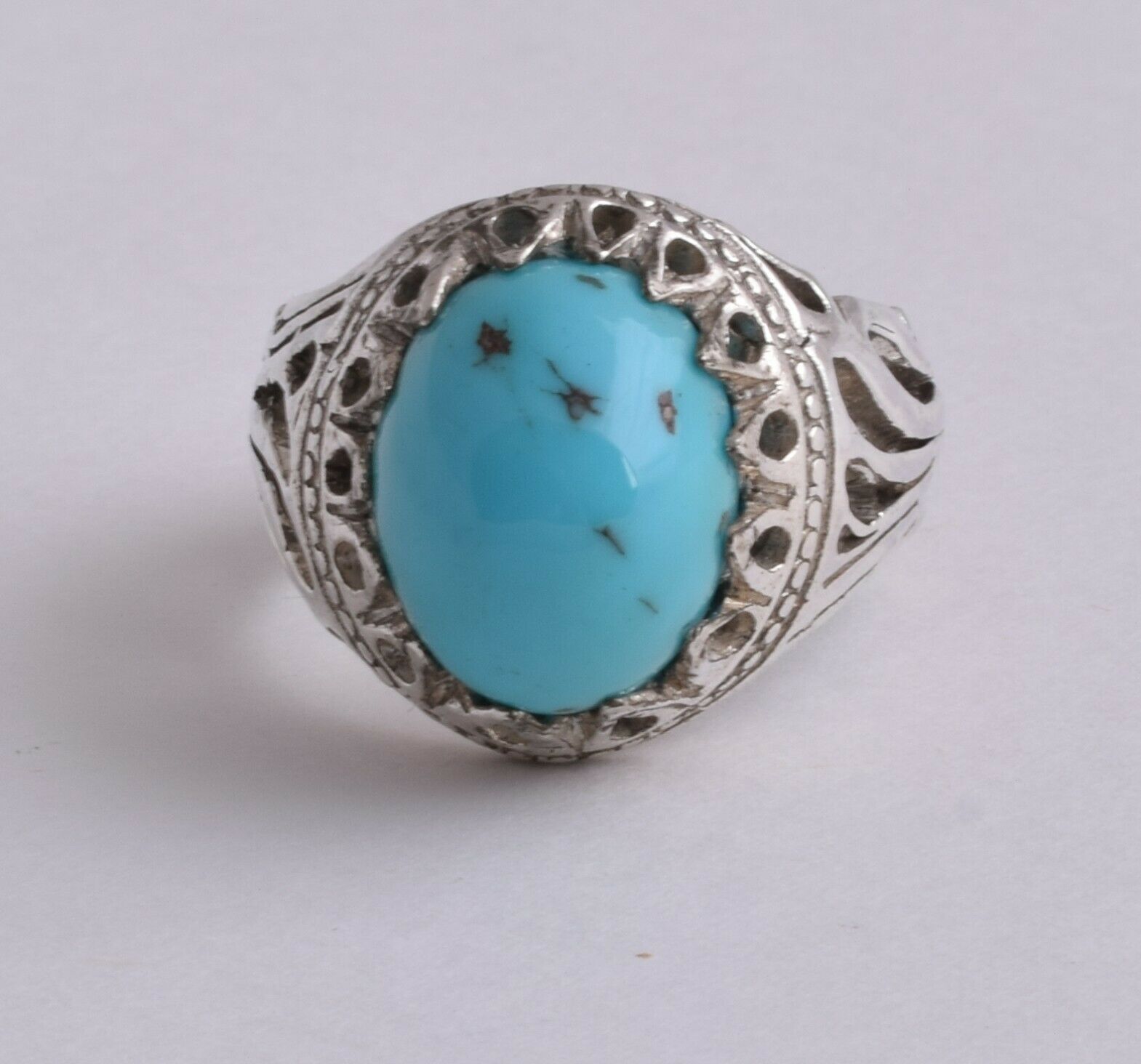 Egyptian Turquoise Sterling Silver Men Ring-middle Eastern-clear Turquoise