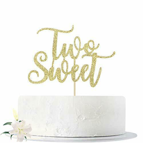 Gold Glitter Two Sweet Cake Topper For Cute Baby Girl And Boy-2nd Second Birt...