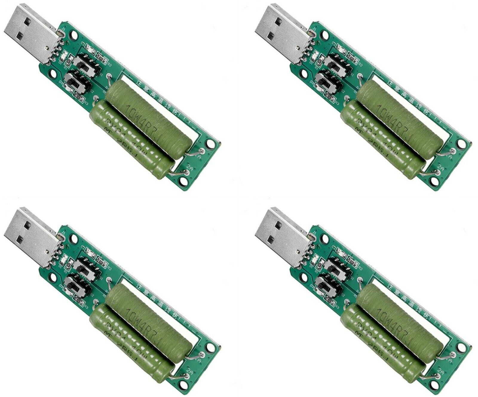 4pcs 5v Usb Resistive Dc Electronic Load W/2 Switches & Current 5v@1a/2a/3a