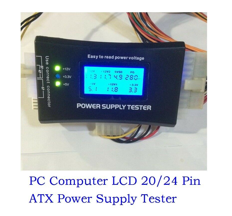 Pc Computer Lcd 20/24 Pin 4 Psu Atx Btx Itx Sata Hdd Digital Power Supply Tester