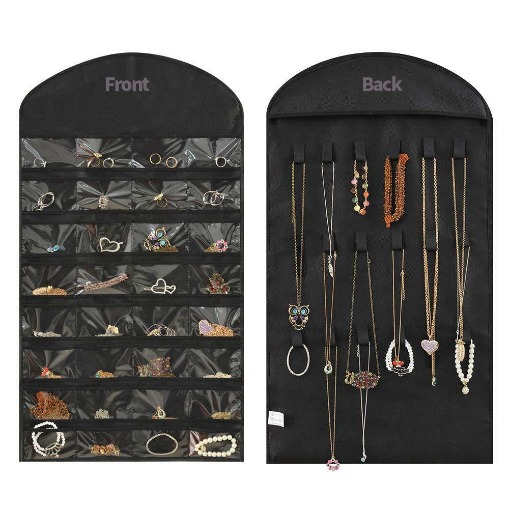 Us Seller Jewelry Hanging Non-woven Organizer Holder 32 Pockets 18 Hook & Loops