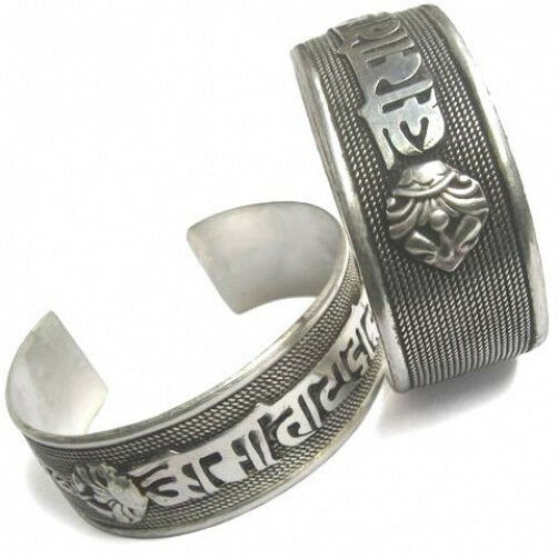 Huge Tibetan Bodhi Weaving Carved Om Mani Padme Hum 2 Big Dorje Cuff Bracelet