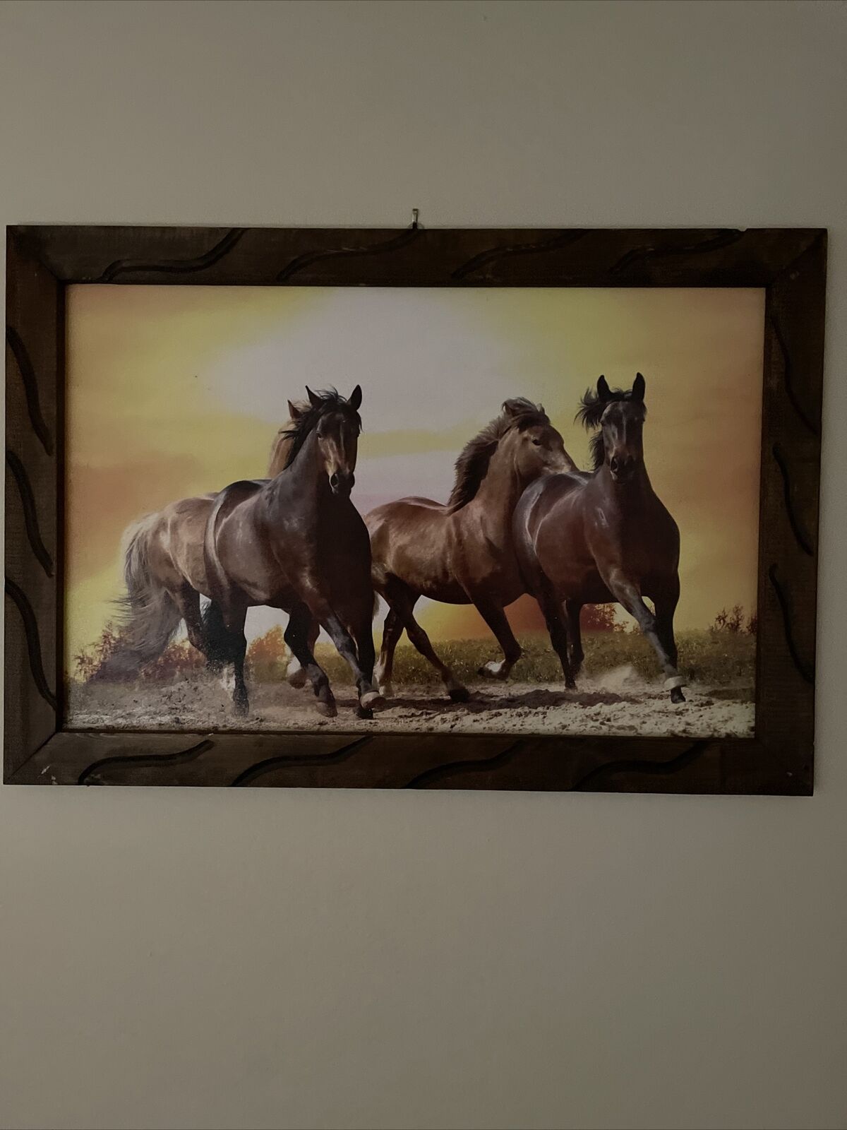 Art Print/painting Mexico Wood Framed Portrait Wild Horses Caballos 37"x25.5”