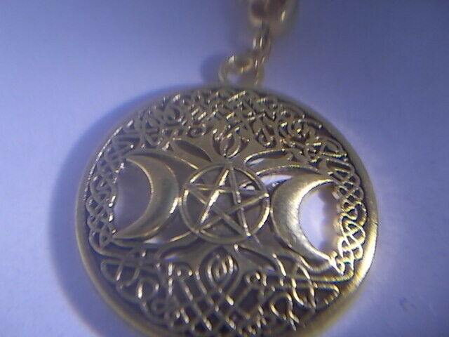 Beautiful! Gold Tree Of Life/2 Moons/5 Point Star! All In 1 See Threw Pendant