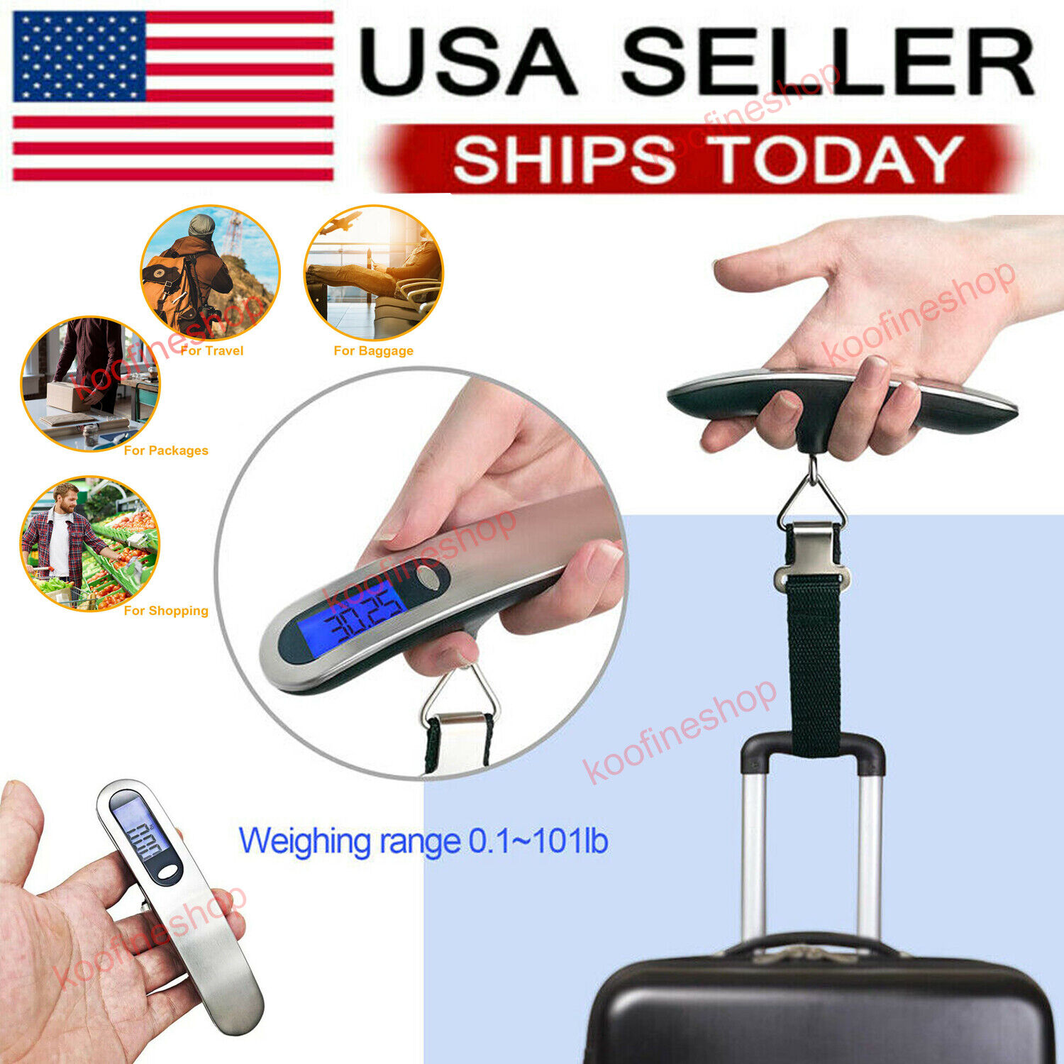 Portable Travel 110lb 50kg Digital Electronic Hanging Luggage Scale Lcd Weight