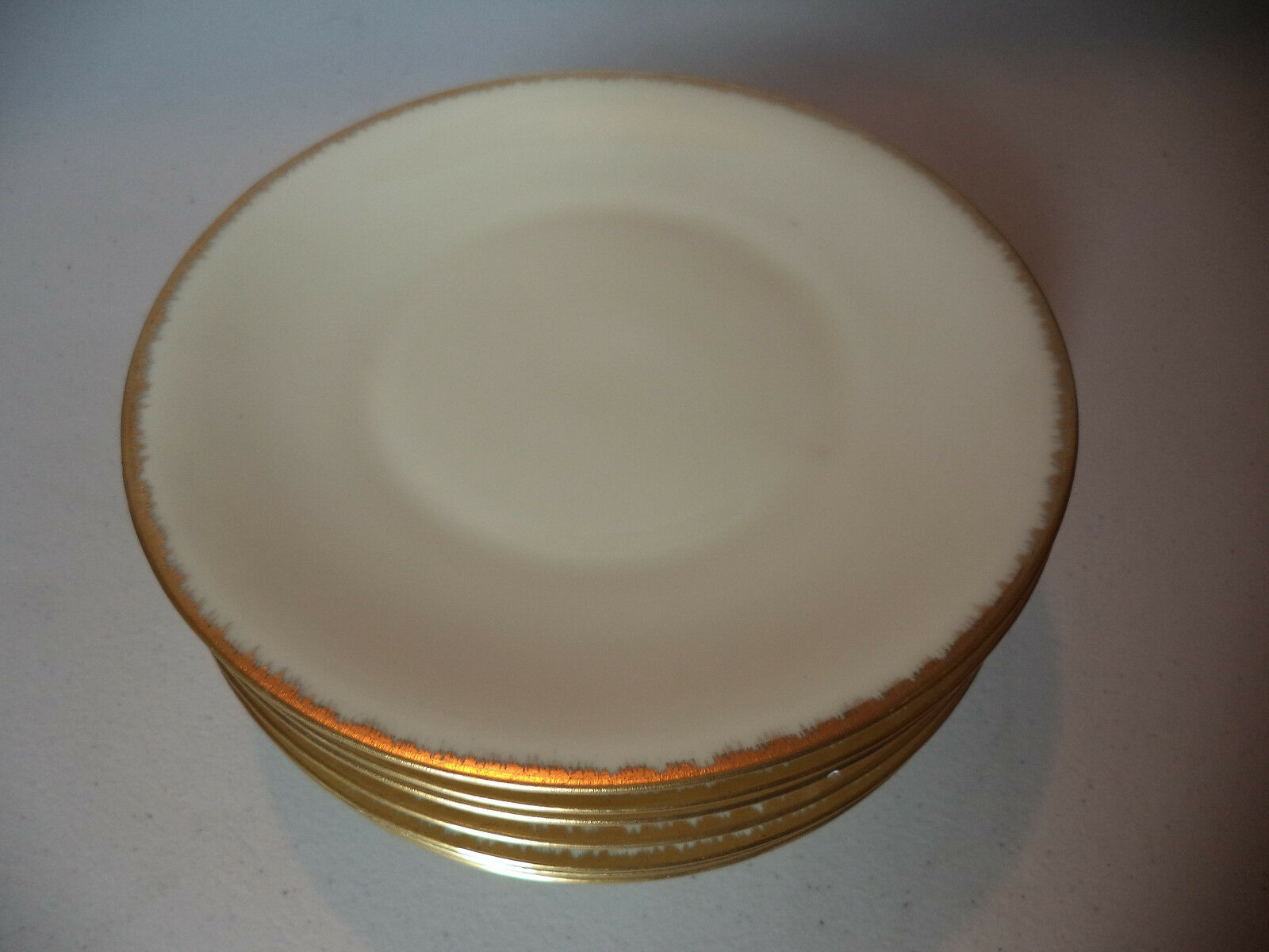 6 Vintage Mid Century Heinrich Feathered Gold Gilt Ivory Coupe Bb Cake Plates!