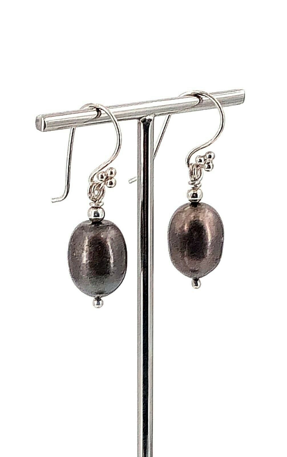 Vintage Sterling Silver & Large Freshwater Pearl Decorative Hook Wire Earrings